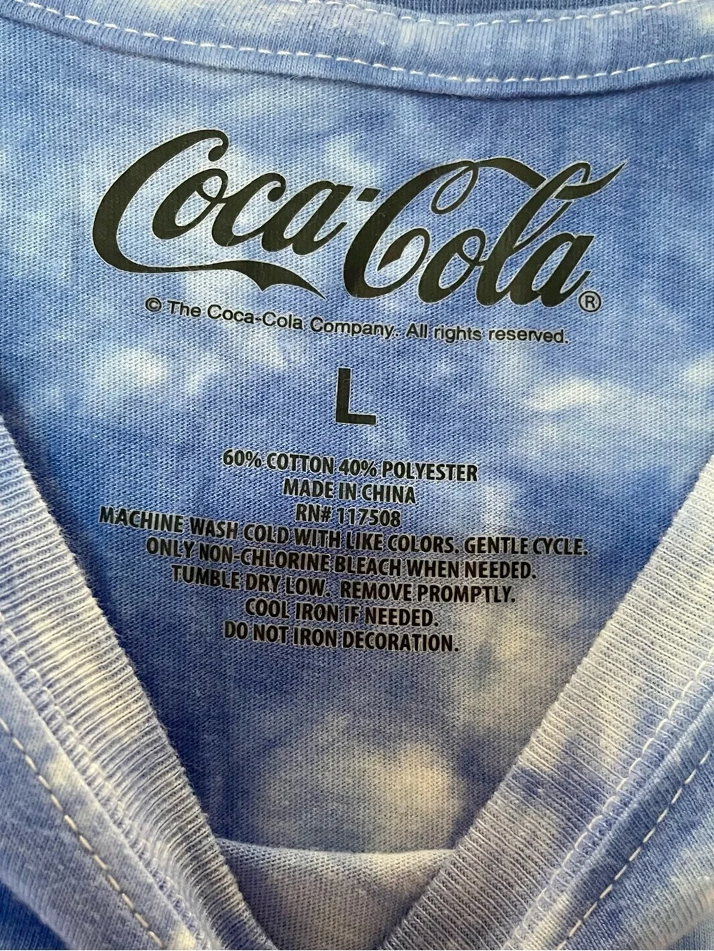 Coca Cola Blue and White Tie-Dye Short Sleeve Logo Tee - Picture 3 of 4